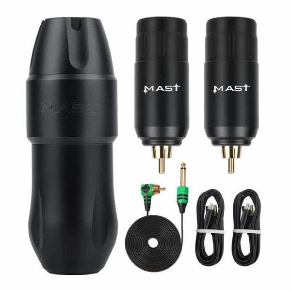 Dragonhawk Tattoo-Set | Mast Tour Pro Wireless Tattoo-Maschine mit Batterie-Netzteil 2er Bundle