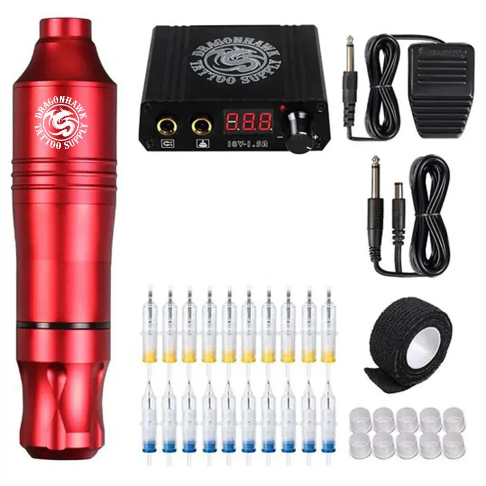 Dragonhawk X7 Wireless Tattoo Pen Kit – Rotary Tattoo Machine + 20 Cartridges