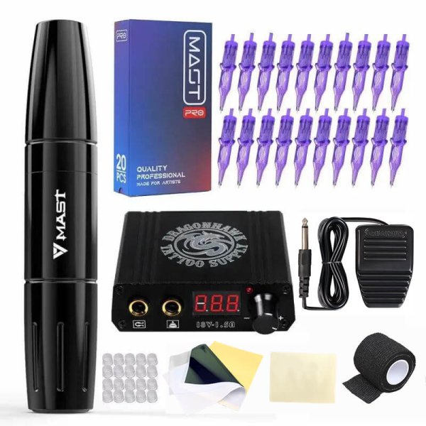 Kit de Machine de Tatouage Rotative Mast Magi avec Cartouches d'Aiguilles et Boîtier d'Alimentation