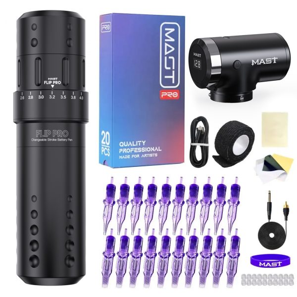 Kit de tatuaje | Máquina de tatuaje rotativa inalámbrica Mast Flip Pro, paquete profesional