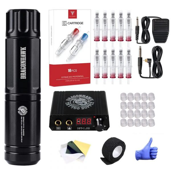 Tattoo Kit | Dragonhawk M6 Tattoo Machine Pen Starter Bundle
