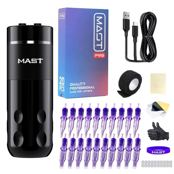Kit de tatuaje | Máquina de tatuaje rotativa inalámbrica Mast Rider Pro Paquete profesional