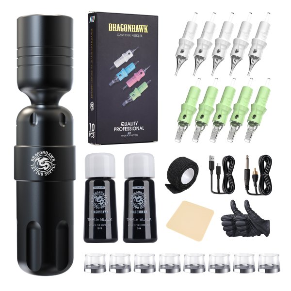 Tattoo Kit | Dragonhawk S8 Wireless Tattoo Machine Starter Bundle