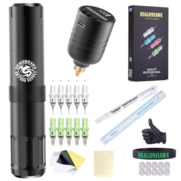 Tattoo Kit | Dragonhawk S6 Tattoo Machine Pen Starter Bundle