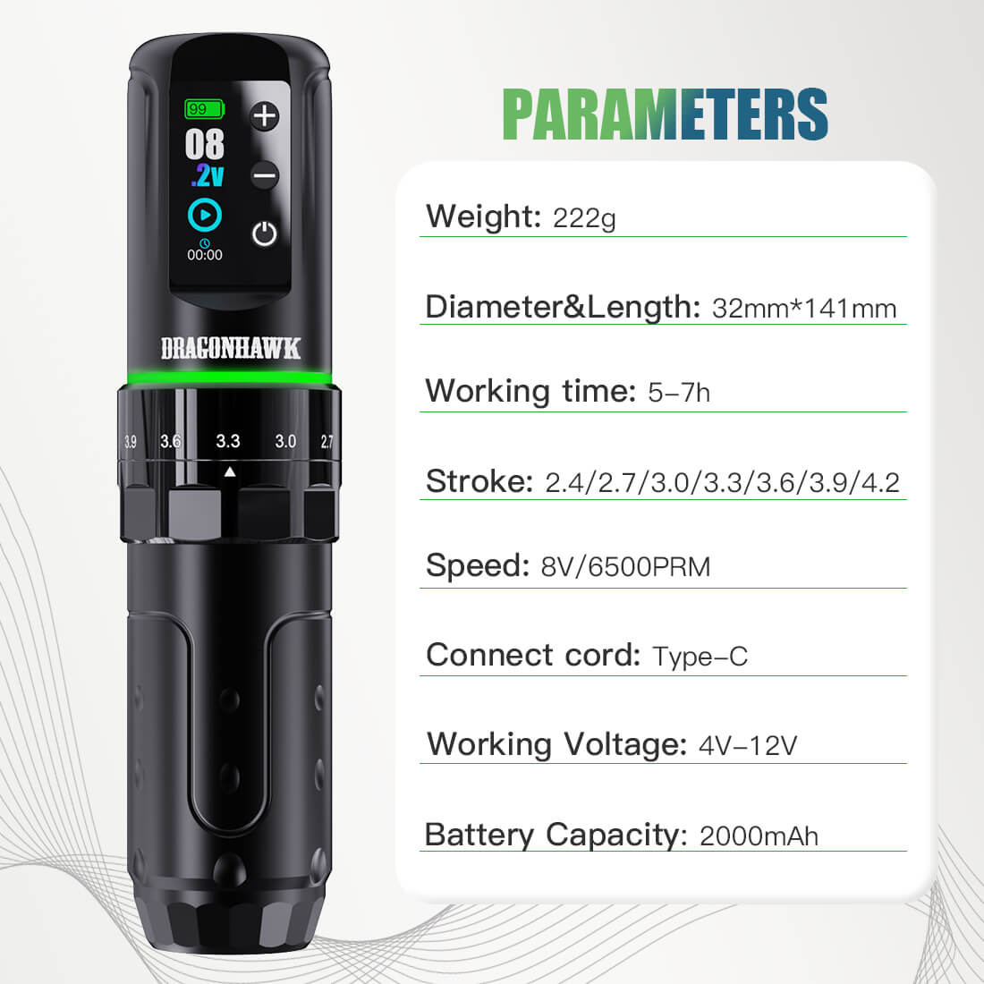 Macchina per tatuaggi wireless Dragonhawk con 7 lunghezze di corsa | L3 - immagine 9