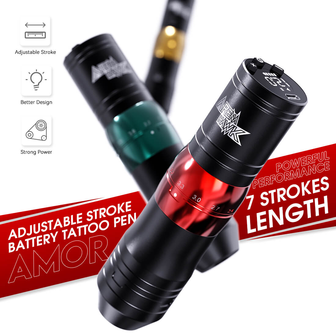 Dragonhawk Wireless Tattoo Machine Pen with Adjustable 2.4-4.2mm Strokes | Amor - Image 2
