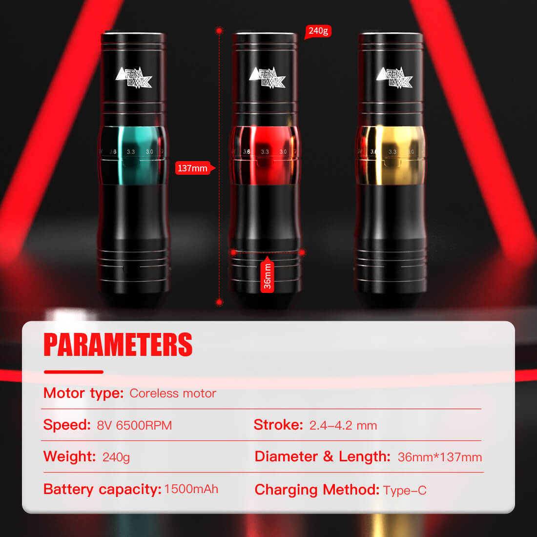 Dragonhawk Wireless Tattoo Machine Pen with Adjustable 2.4-4.2mm Strokes | Amor - Image 11