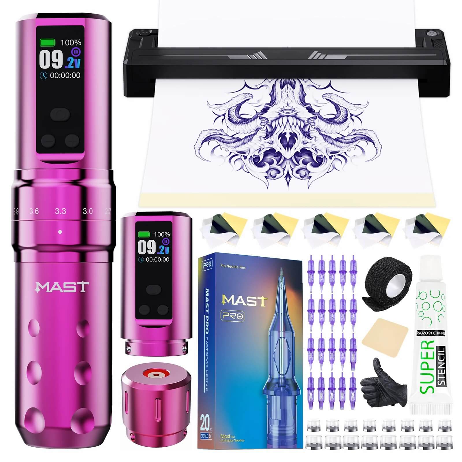 Tattoo Kit | Mast Fold 2 Pro Wireless Tattoo Machine & A4 Stencil
